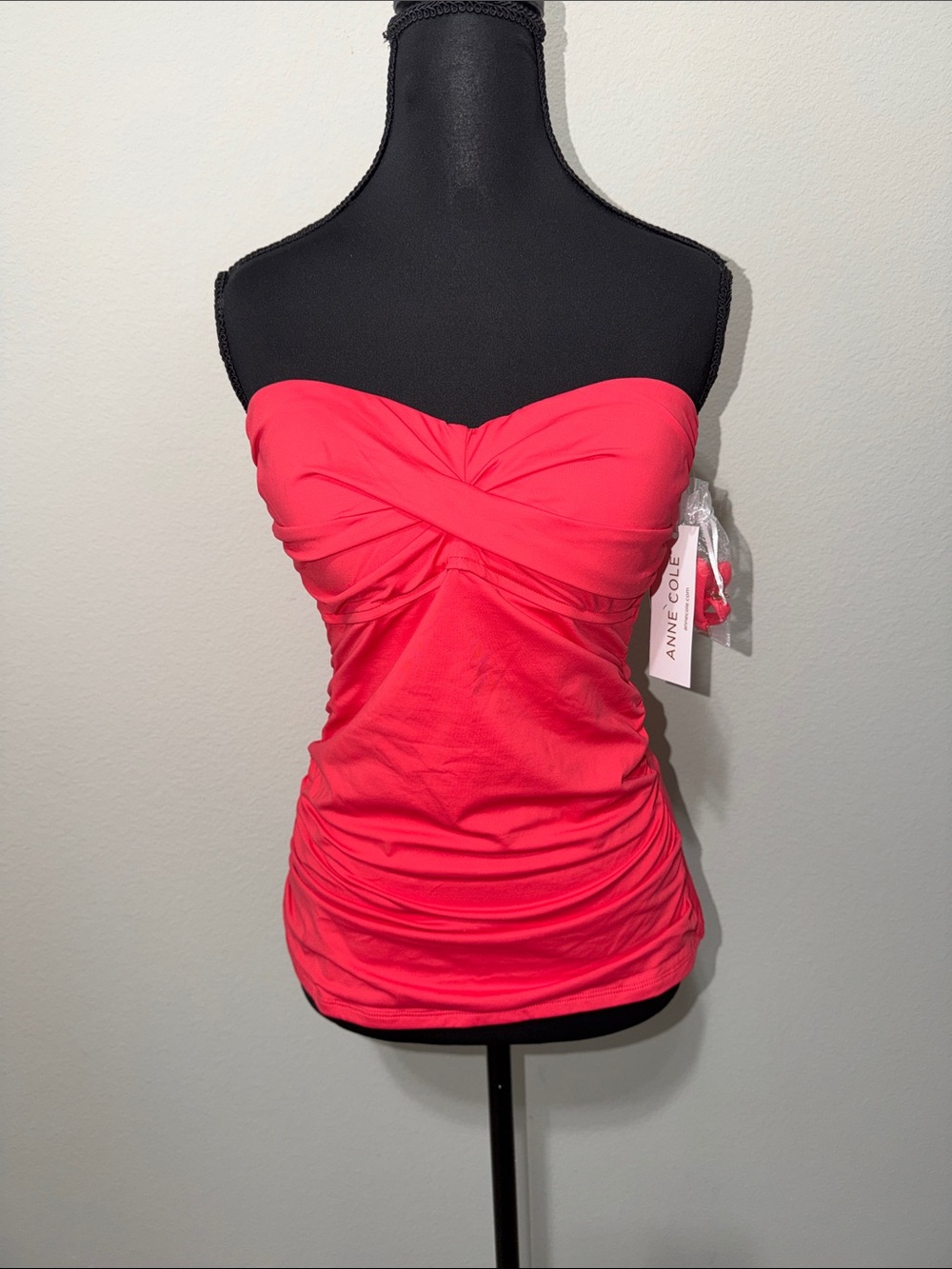 NWT Anne Cole Coral Pink Twist-Front Swim Tankini Top